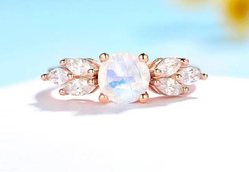 Women's bohemian rings-Rainbow Moonstone Gemstone Promise Ring