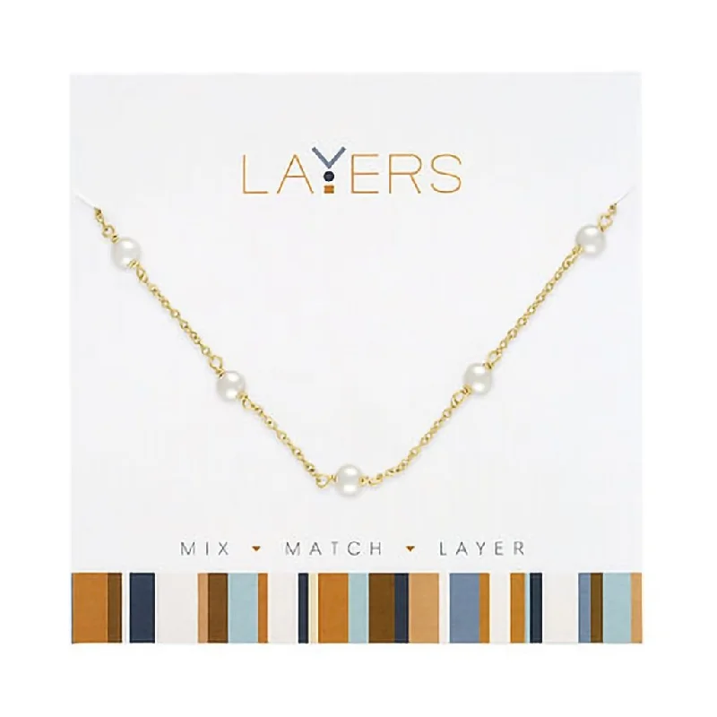 Women's pendant necklaces-Center Court : Gold Multi Pearl Layers Necklace