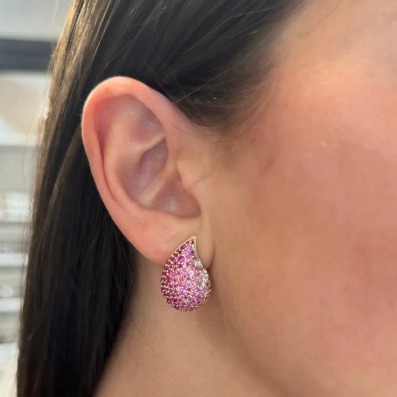 Modern women's earrings-14K GOLD DIAMOND PINK SAPPHIRE BRIELLE EARRINGS