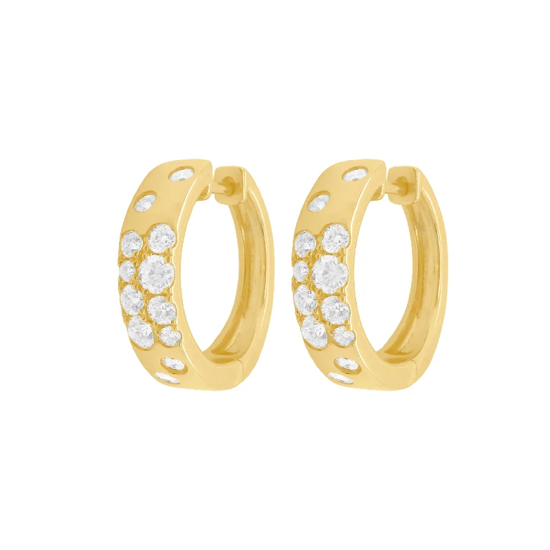 Trendy women's earrings-14K GOLD DIAMOND CONFETTI MINI HOOPS