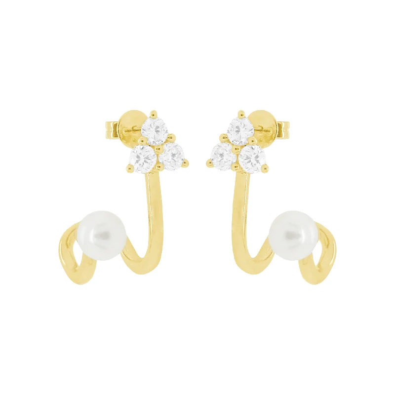 Women's graduation earrings-14K GOLD DIAMOND PEARL JAZZY EARRINGS