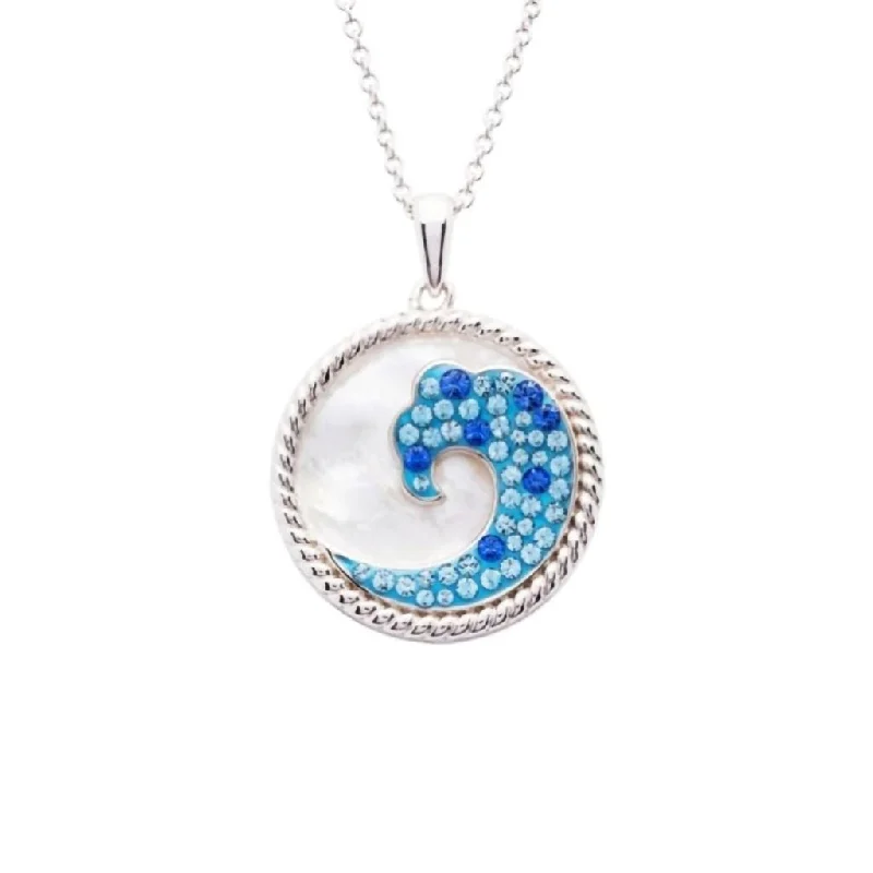 Women's locket necklaces-Ocean : Blue Wave Mother of Pearl Pendant