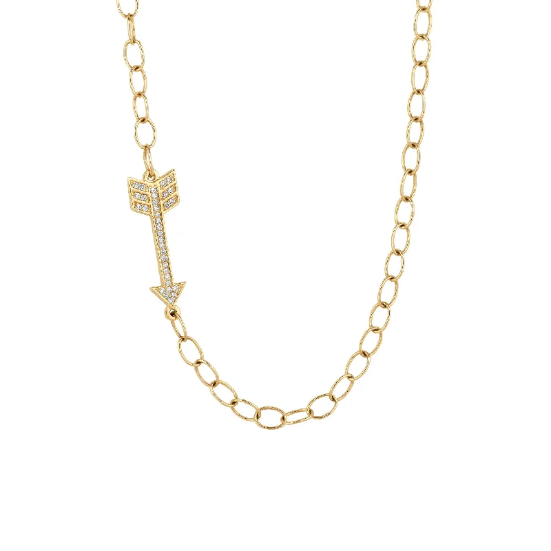 Minimalist women's necklaces-Diamond Arrow on Links Necklace Yellow Gold