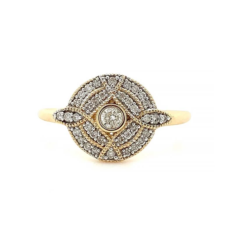 Women's ethical rings-9K Yellow Gold 0.20ct Diamond Vintage Style Cluster Ring