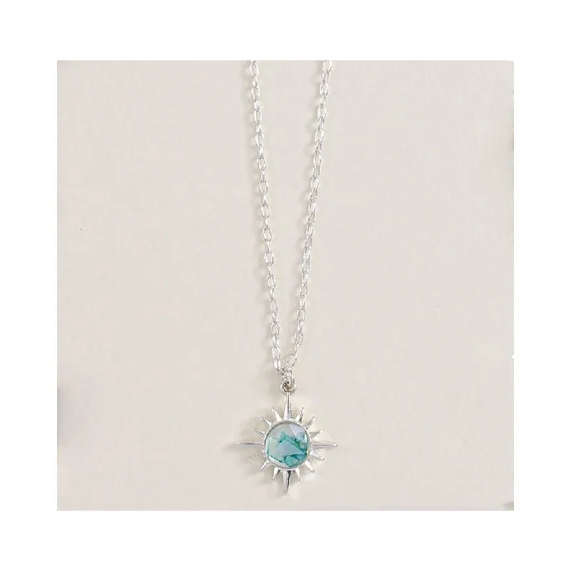 Women's sun necklaces-Periwinkle by Barlow : 18" Silver Burst with Aqua Shell  Inlay  - Necklace