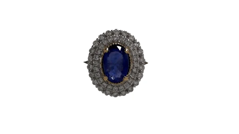 Women's luxury brand rings-Sapphire and Diamond Bezel Ring