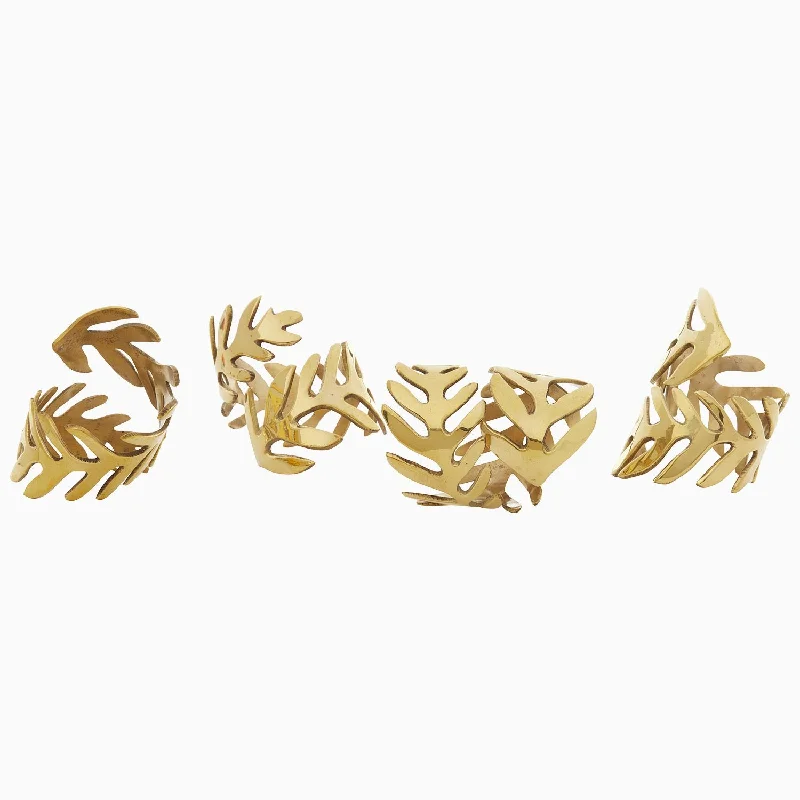 Women's gold-plated rings-Gold Fern Napkin Rings (Set of 4)