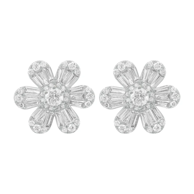 Women's gold-plated earrings-18K GOLD DIAMOND GRETA FLOWER STUDS