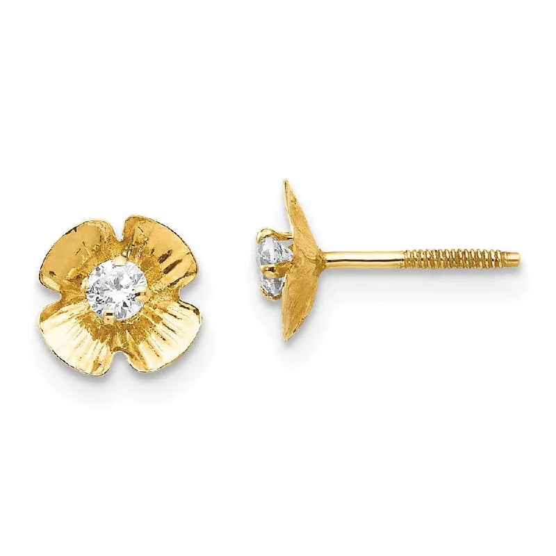 Vintage women's earrings-Madi K Kid's 14k  Flower 2.5mm CZ Post Earrings