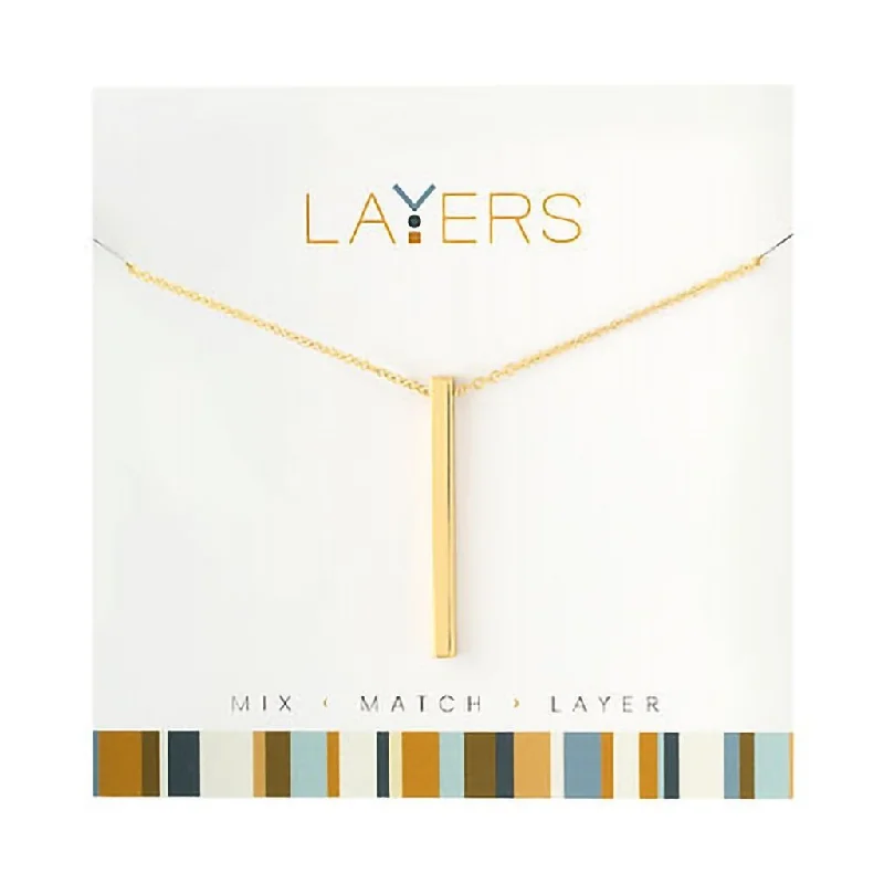 Women's leather necklaces-Center Court : Gold Single Bar Layers Necklace