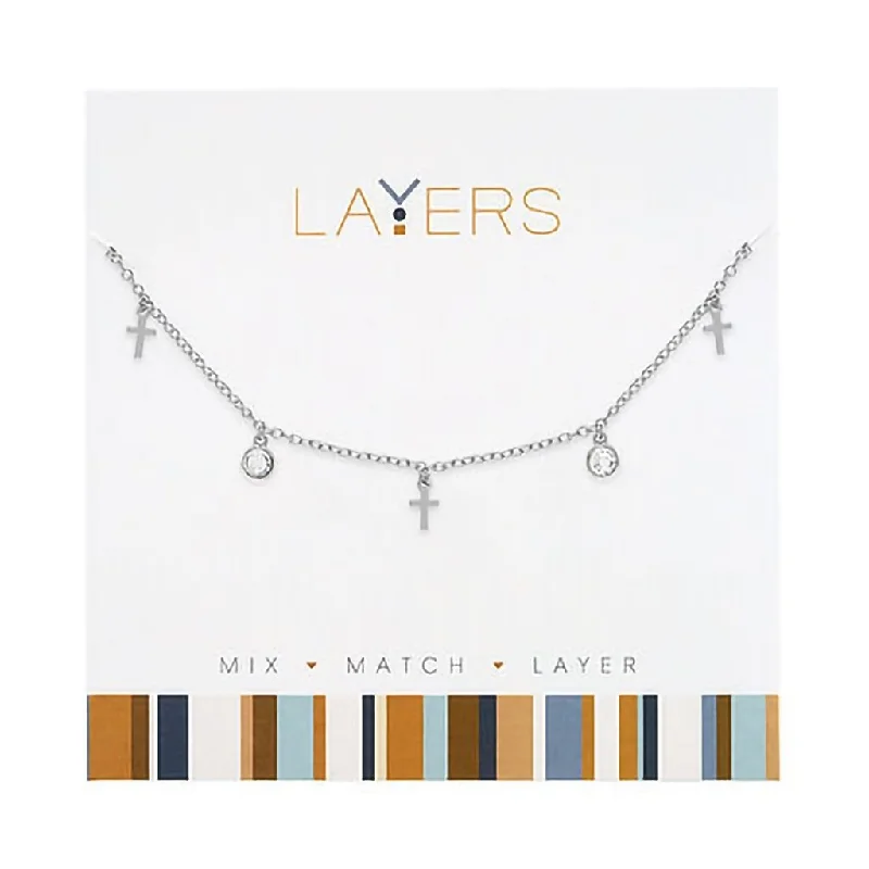 Women's limited edition necklaces-Center Court : Silver Mini Crosses Layers Necklace