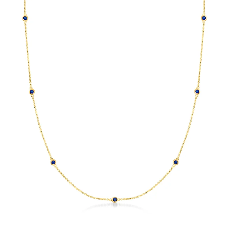 Women's gemstone necklaces-Ross-Simons Sapphire Station Necklace in 14kt Yellow Gold