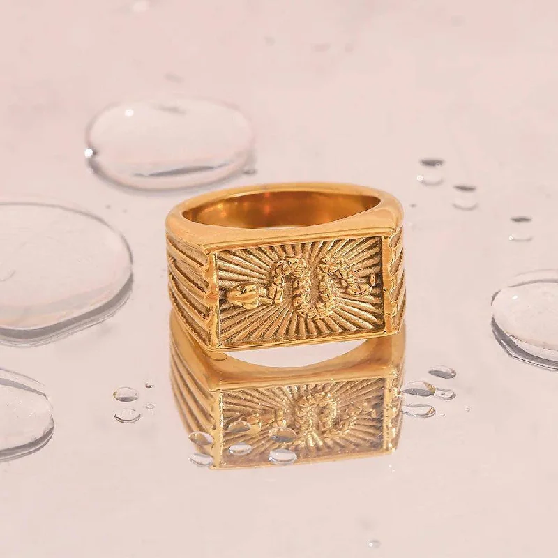 Women's fashion rings-Snake Sunburst Rectangle Stainless Steel Tarnish Free Ring