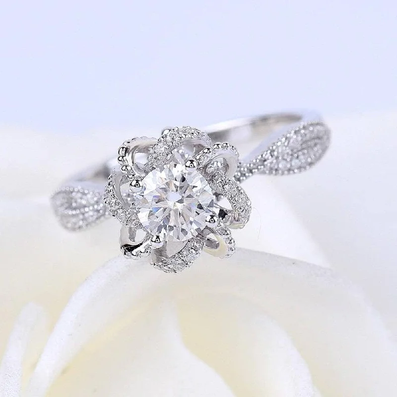 Women's travel rings-18k White Gold 1.0 Ct 6.5mm Round Cut Diamond Wedding Ring