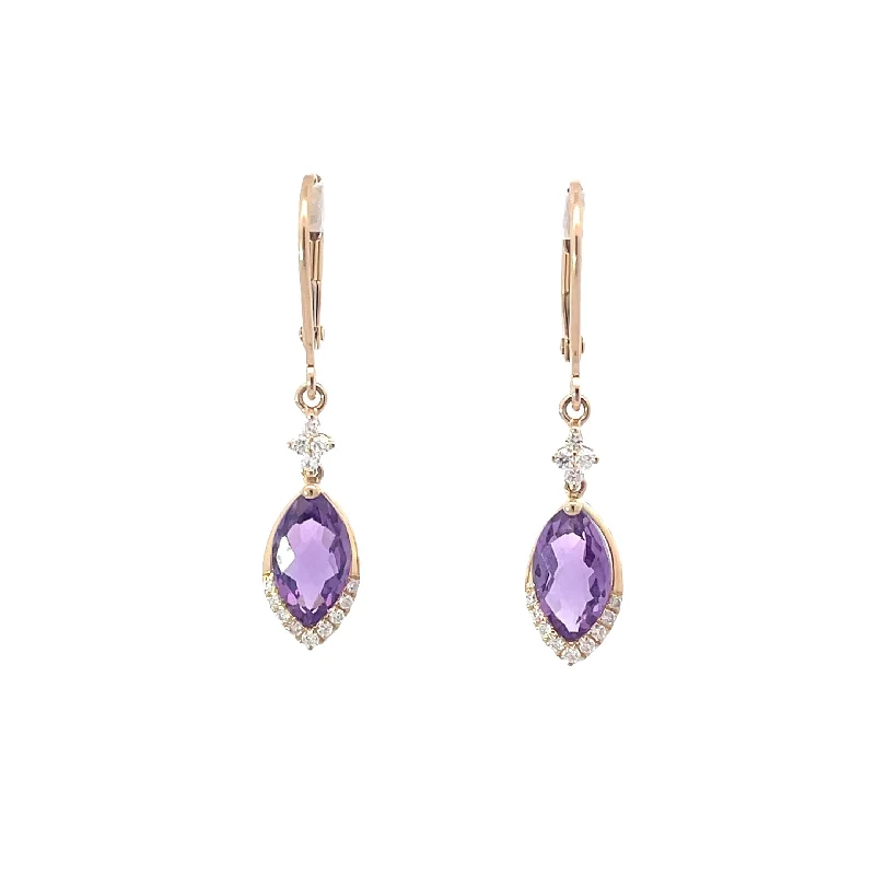 Women's stainless steel earrings-Amethysts and Diamonds Drop Earrings