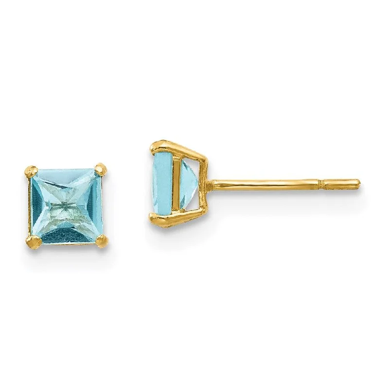 Women's star earrings-Madi K Kid's 14k  Blue Topaz 4mm Square Post Earrings