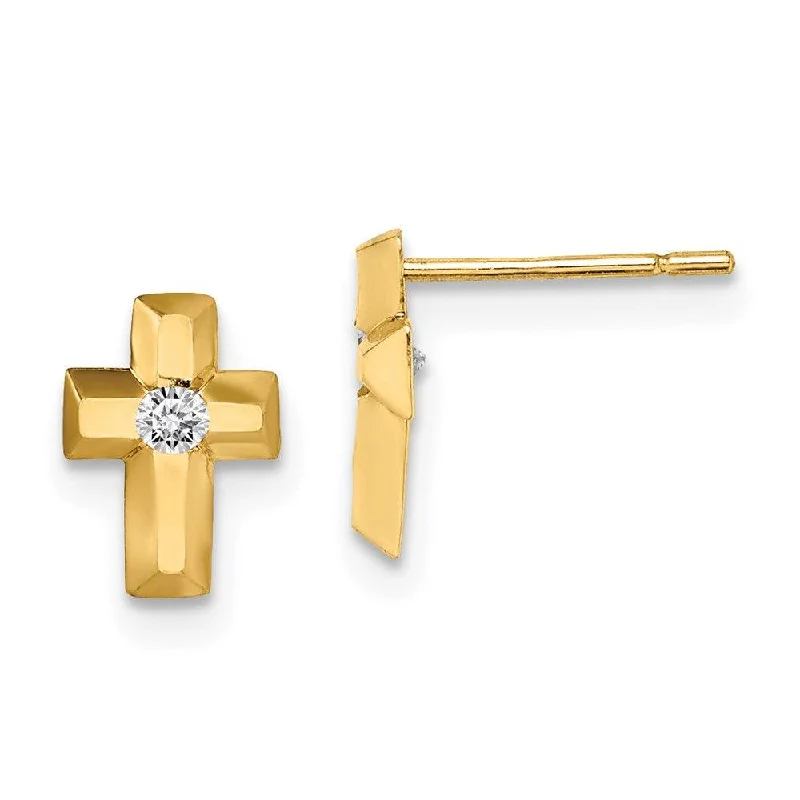 Women's bohemian earrings-Madi K Kid's 14k  CZ Cross Post Earrings