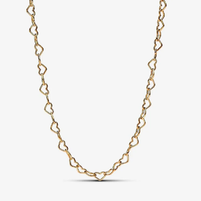 Women's sterling silver necklaces-PANDORA : Linked Hearts Collier Necklace-Gold