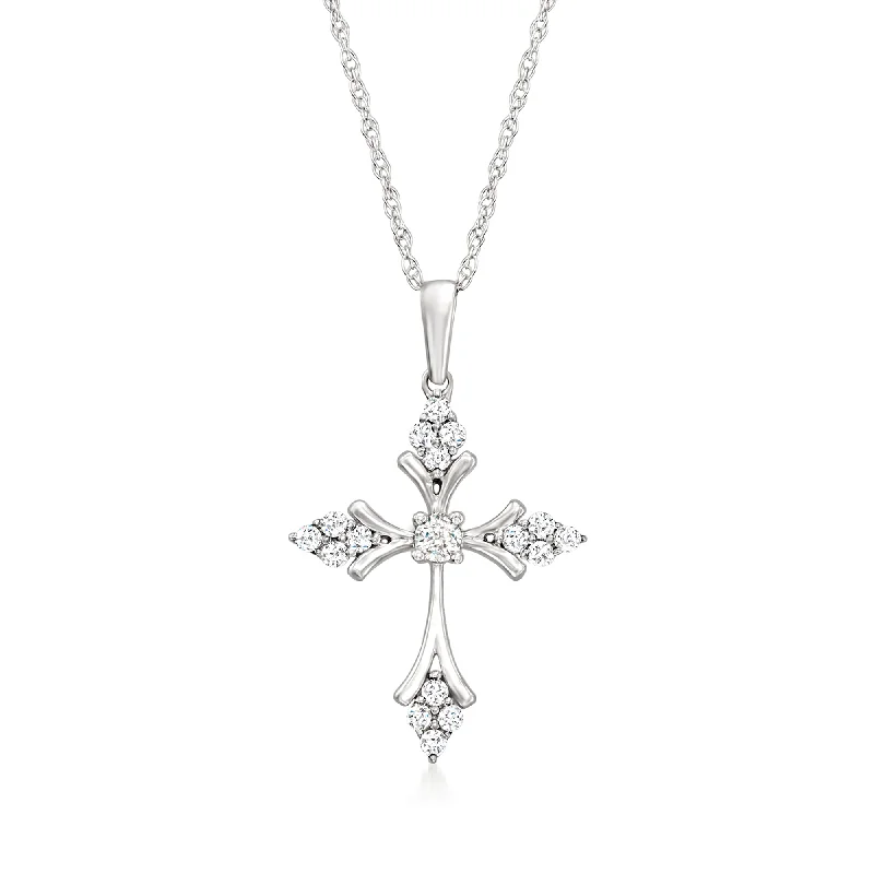 Women's bridal necklaces-Ross-Simons Diamond Cross Pendant Necklace in 14kt White Gold