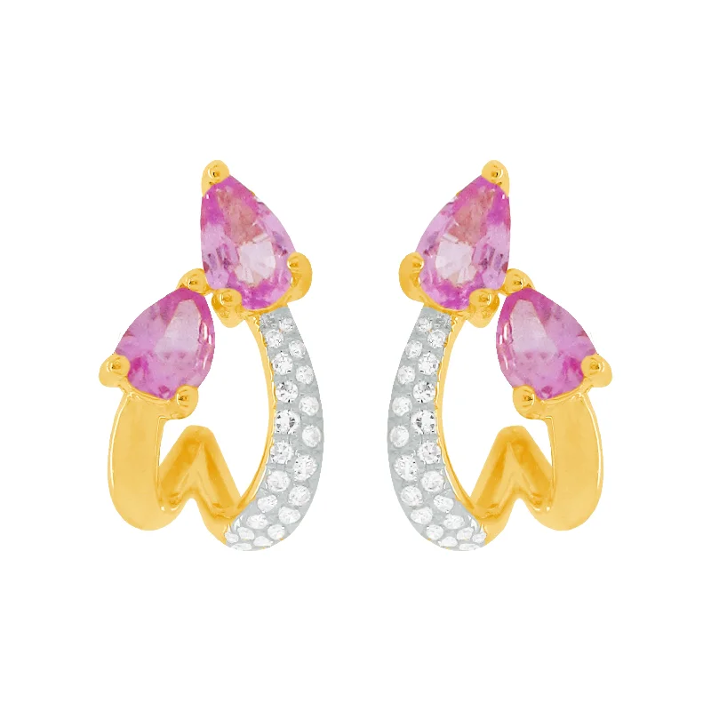 Women's healing crystal earrings-14K GOLD DIAMOND PINK SAPPHIRE NIKKI EARRINGS