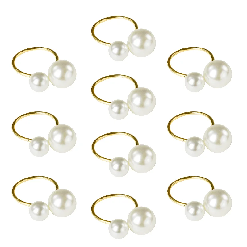 Women's elegant rings-10 pc/pk Faux Pearl Napkin Ring - Gold