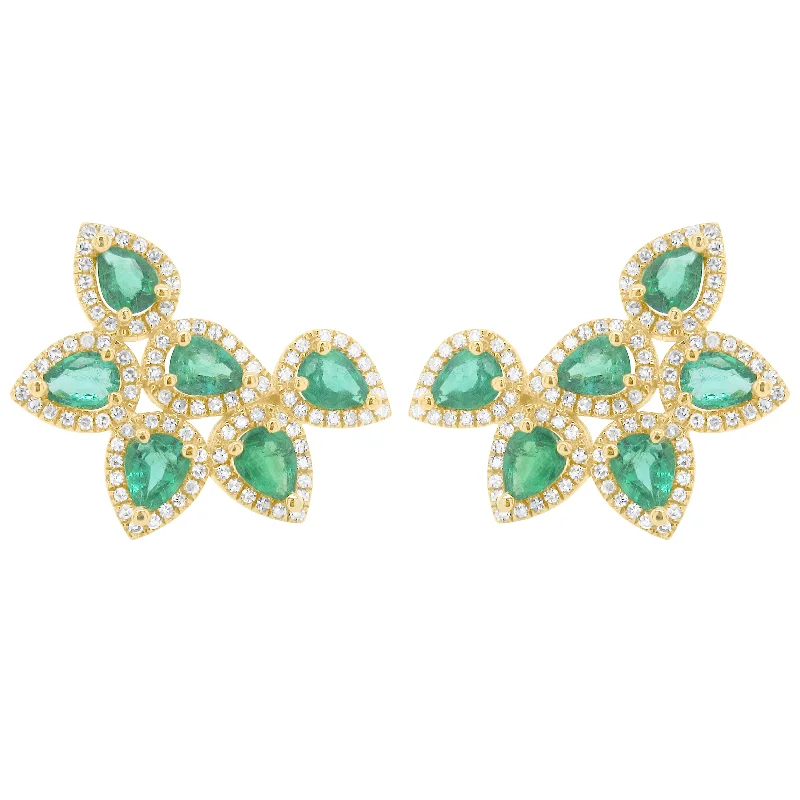 Women's chandelier earrings-14K GOLD DIAMOND EMERALD ANITA EARRINGS