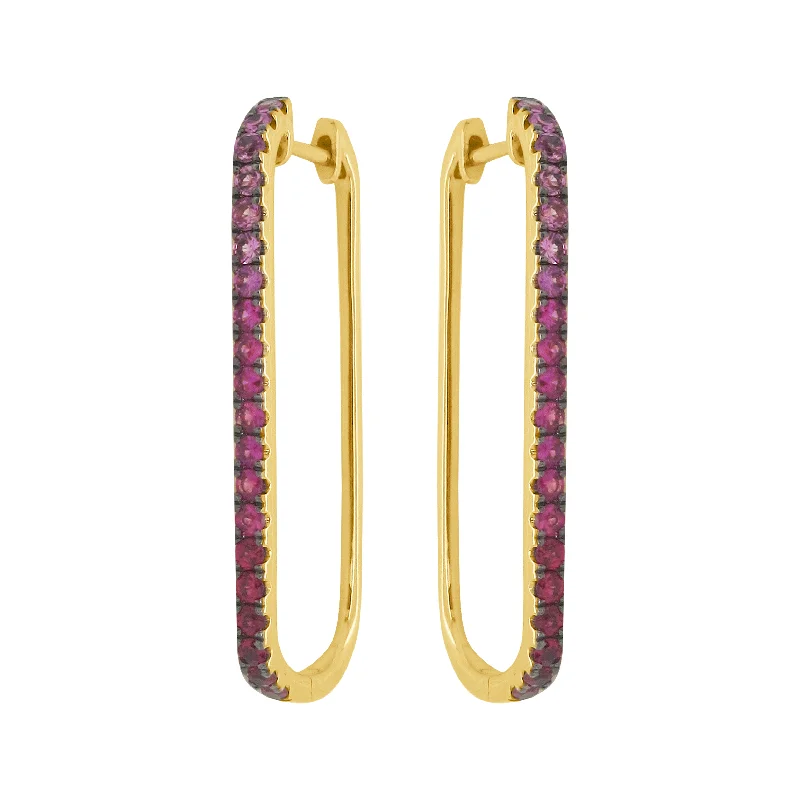 Women's lightweight earrings-14K GOLD RUBY AND PINK SAPPHIRE VIENNA HOOPS