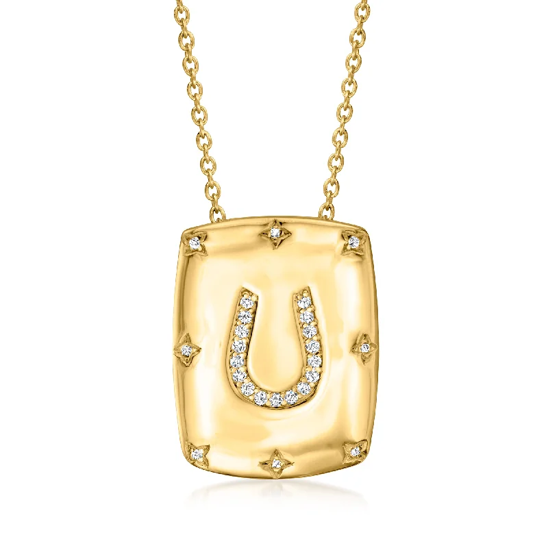 Women's evil eye necklaces-Ross-Simons Diamond Horseshoe Pendant Necklace in 18kt Gold Over Sterling. 18 inches