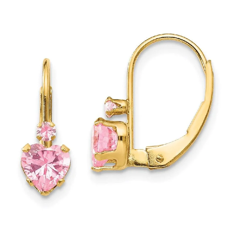 Women's statement earrings-Madi K Kid's 14k  Pink CZ Heart Leverback Earrings