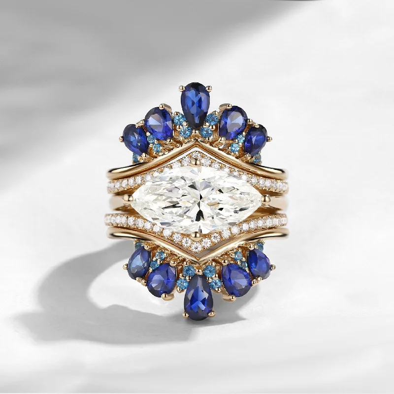 Women's eternity rings-Maximalist Vintage Marquise Moissanite 'Royal Extravaganza' Ring Set 5pcs