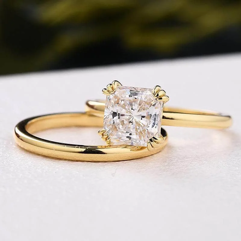 Women's luxury gift rings-1.8ct Radiant Cut Simulated Diamond Bridal Ring Set