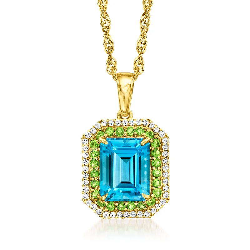 Women's layered necklaces-Ross-Simons Swiss Blue Topaz and . Chrome Diopside Pendant Necklace With . White Zircon in 18kt Gold Over Sterling