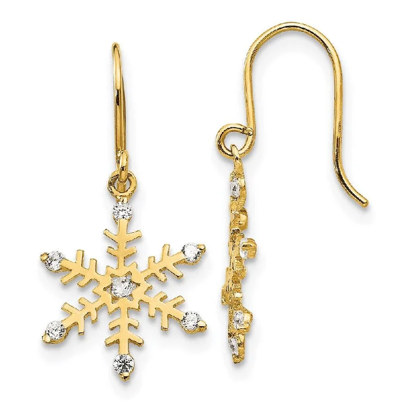 Custom women's earrings-Madi K Kid's 14k  CZ  Snowflake Dangle Earrings