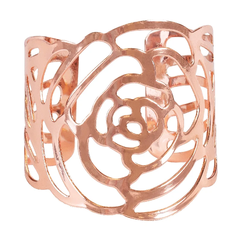 Women's investment rings-Laser Cut Rose Metal Napkin Ring - Blush/Rose Gold