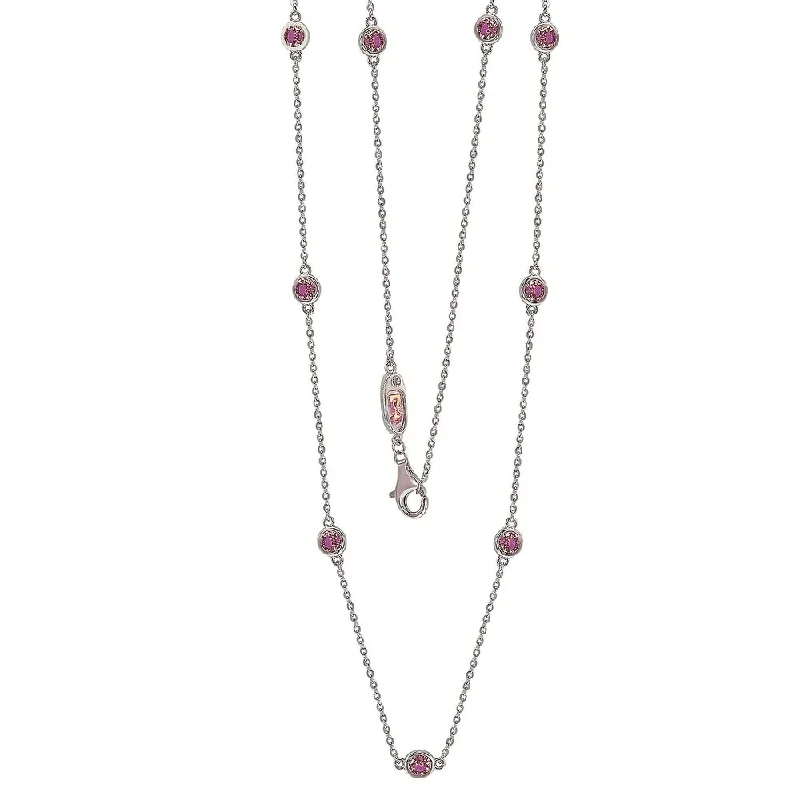 Women's symbolic necklaces-Suzy Levian Pink Sapphire 1.80cttw Sterling Silver Station Necklace