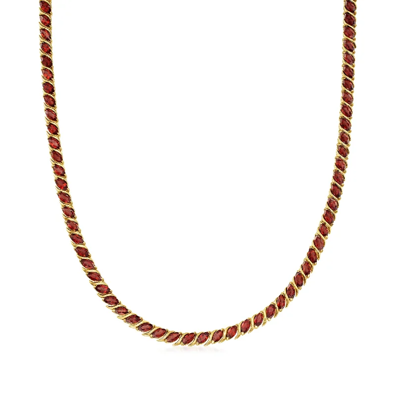 Women's charm necklaces-Ross-Simons Garnet Tennis Necklace in 18kt Yellow Gold Over Sterling Silver