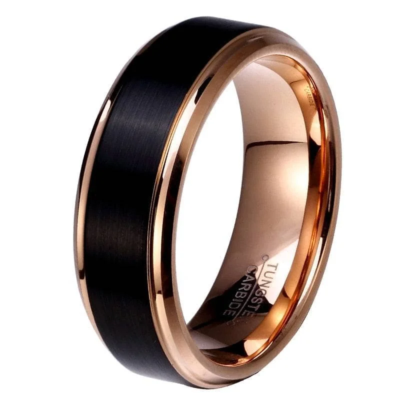 Women's bohemian rings-8mm Black and Rose Gold Tungsten Carbide Men's Wedding Ring