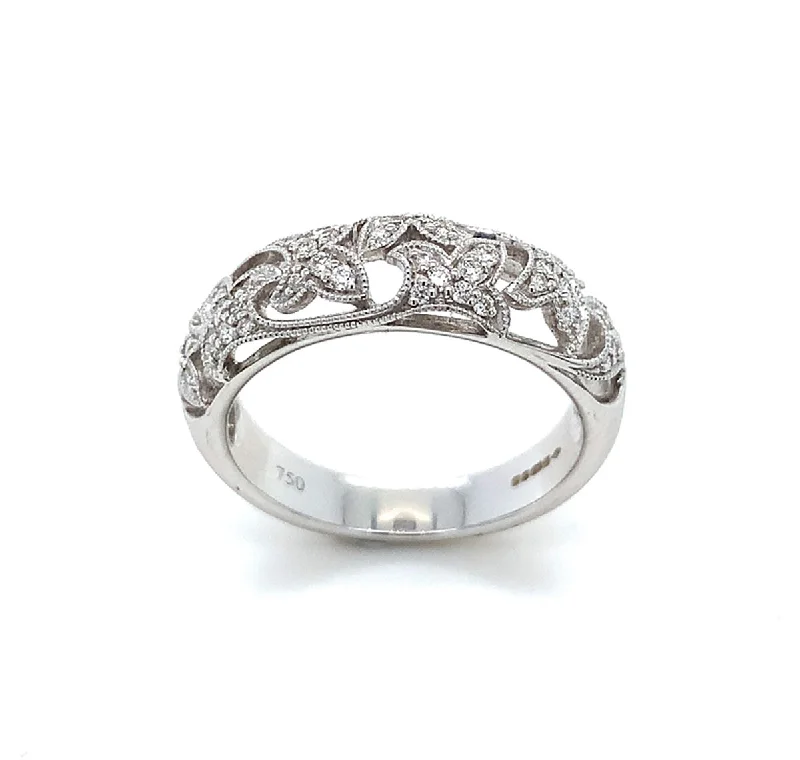 Women's sustainable rings-18K White Gold 0.23ct Diamond Filigree Ring