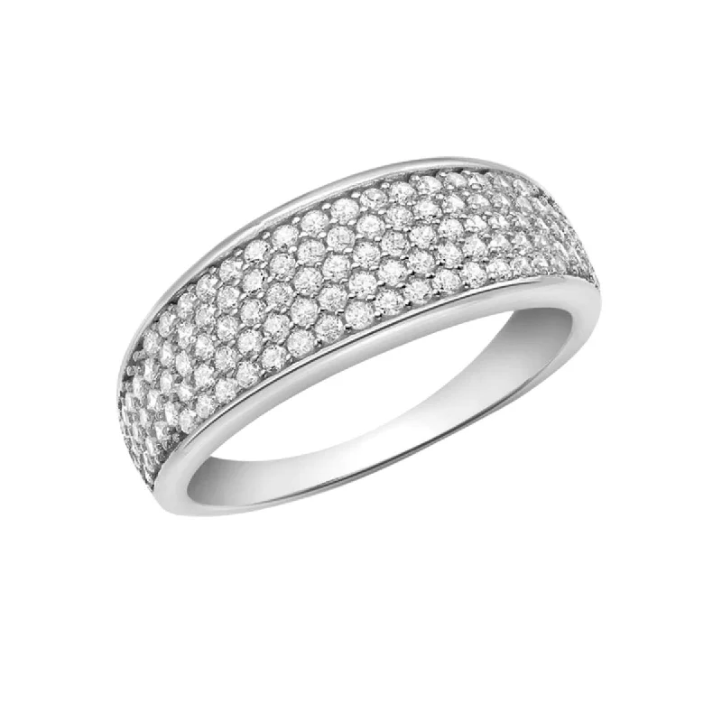 Women's fingerprint rings-9K White Gold 108 x 1mm CZ Pave Set Tapered Ring