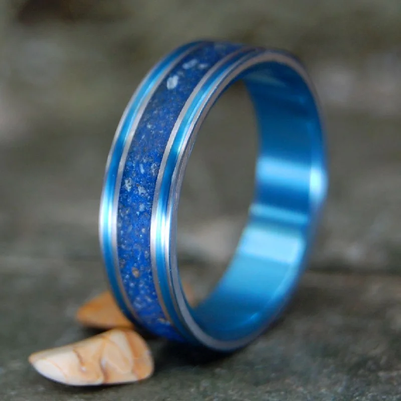 Women's stainless steel rings-Blue Skies In P-Town | Men's Blue Provincetown Beach Sand & Titanium Wedding Ring