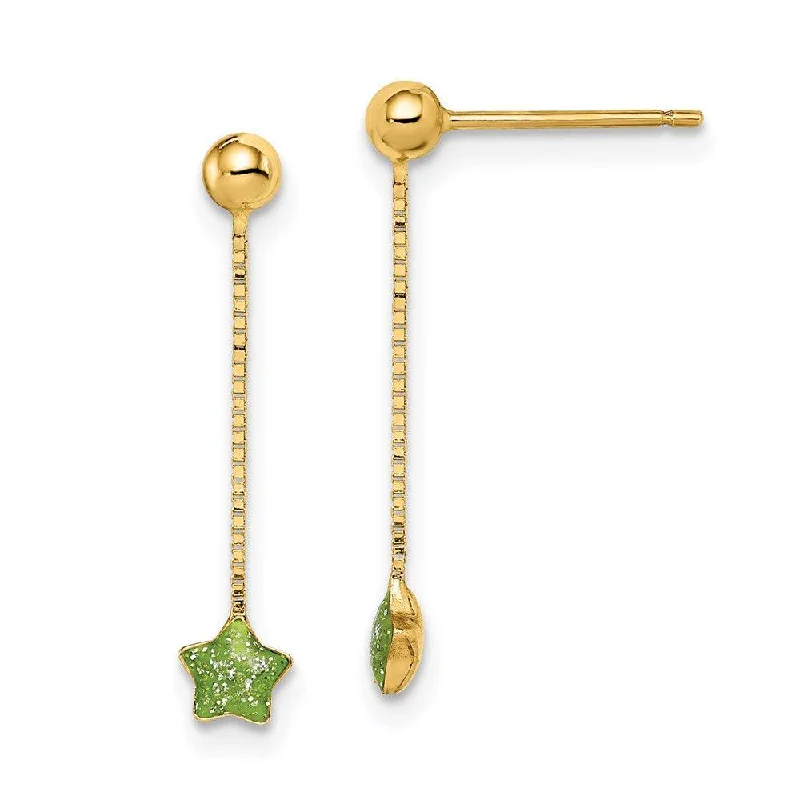 Women's alloy earrings-Madi K Kid's 14k  Enameled Star Chain Dangle Post Earrings