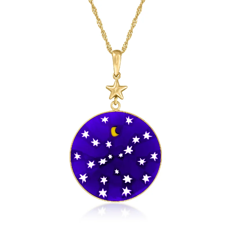 Women's sustainable necklaces-Ross-Simons Italian Blue Murano Glass Stars and Moon Pendant Necklace in 18kt Gold Over Sterling