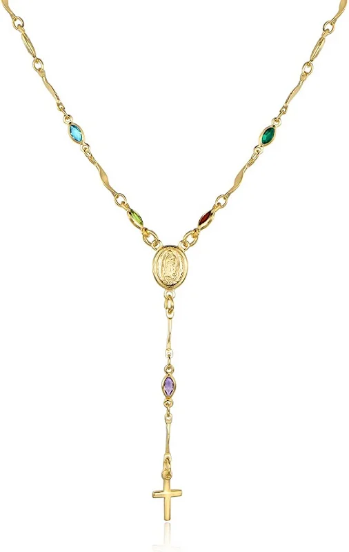 Women's initial necklaces-18K Gold Multi Color Religious Necklace