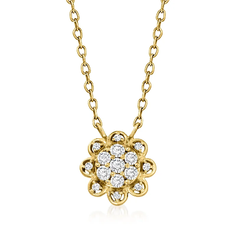 Women's alloy necklaces-Ross-Simons Diamond Flower Necklace in 14kt Yellow Gold