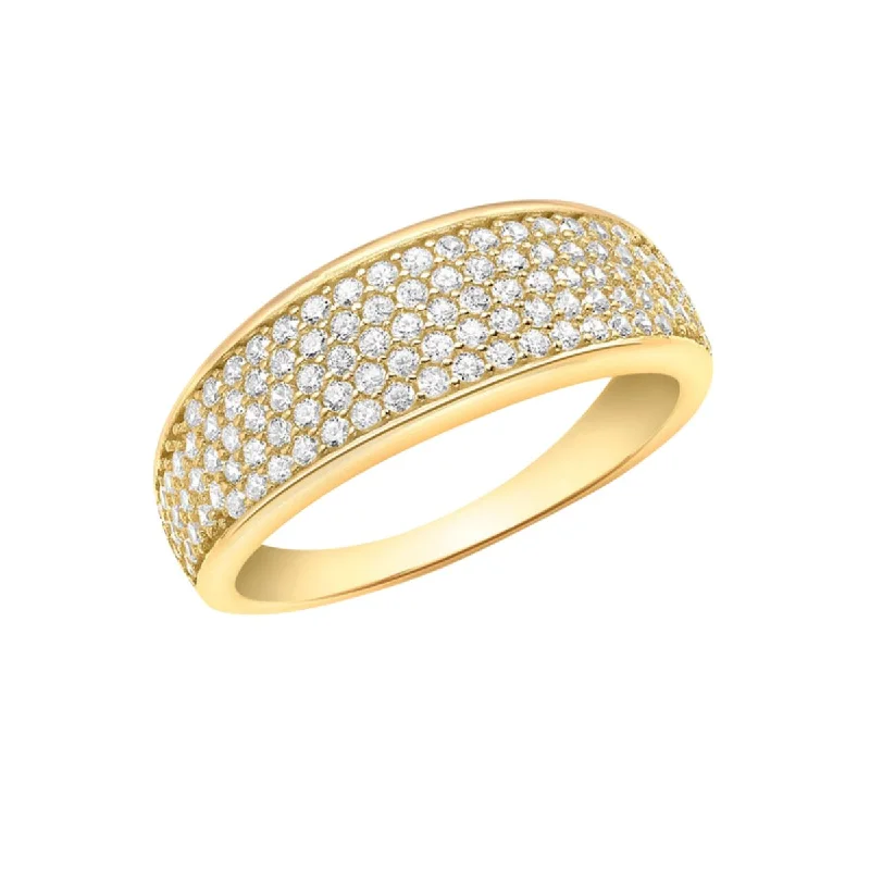 Women's cross rings-9K Yellow Gold 108 x 1mm CZ Pave Set Tapered Ring