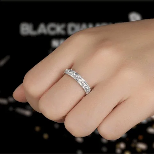 Modern women's rings-Vintage 3-Line Pave Wedding Ring Band