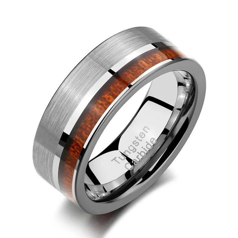 Women's graduation rings-Tungsten Carbide Wood Color Brushed Ring