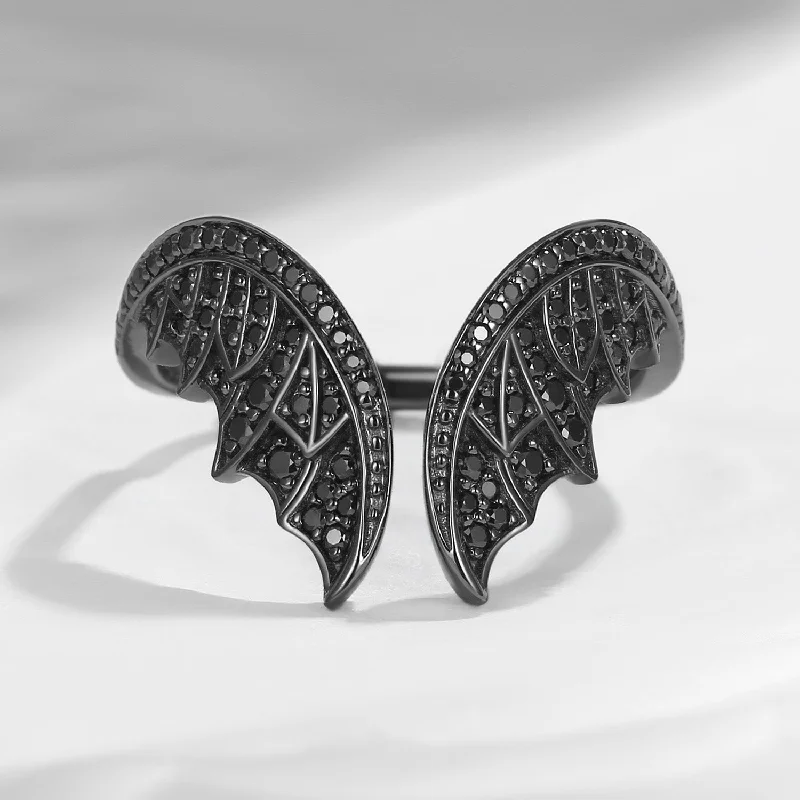 Women's holiday rings-Unique Bat Wing Inspired Curved Wedding Enhancer Ring