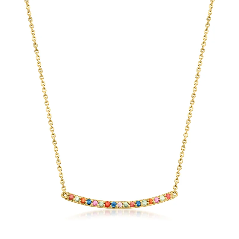 Women's minimalist necklaces-Ross-Simons Multicolored Sapphire Curved Bar Necklace in 18kt Gold Over Sterling