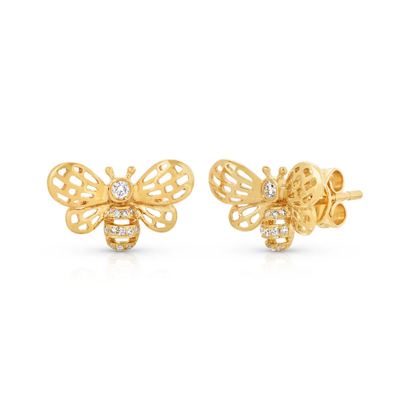 Women's evil eye earrings-14K GOLD DIAMOND BRITNEY BUTTERFLY STUDS